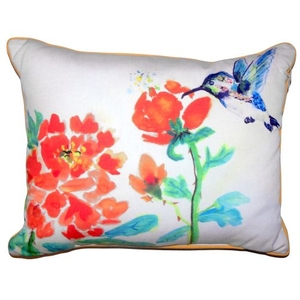 Hummingbird & Red Flower Large Indoor Outdoor Pillow