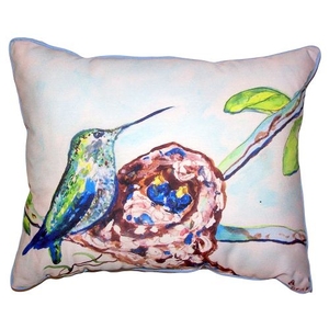 Hummingbird & Chicks Large Indoor Outdoor Pillow