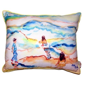 Playing At The Beach Large Indoor Outdoor Pillow