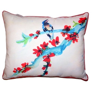 Red Buds & Bird Extra Large Pillow