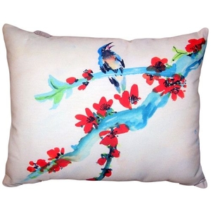 Red Buds & Bird No Cord Pillow