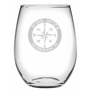 Custom Coordinates Compass Rose Stemless Wine Glasses S/4