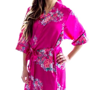 Red Floral Satin Robe (S - M)