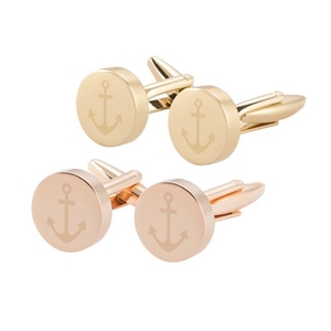 Anchor Round Rose Gold Cuff Links