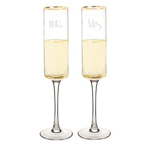 Mr. & Mrs. 8 Oz. Gatsby Gold Rim Contemporary Champagne Flutes