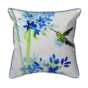 Hummingbird & Blue Flowers Large Pillow 18X18