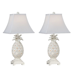 Cottage White Pineapple Night Light Table Lamp (Set Of 2)