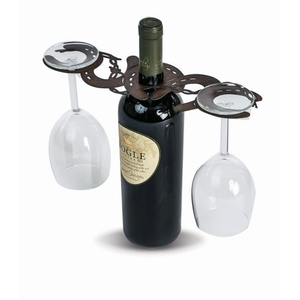 Steel Laser Cut Wine Glass Caddy, Horseshoes
