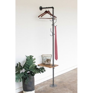 Metal Coat Rack With Recycled Wooden Slat Side Table