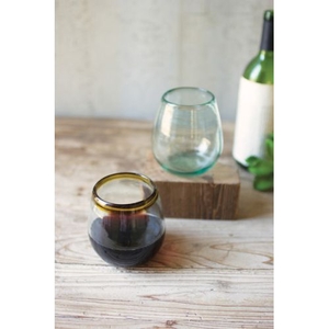 Stemless Wine Glass With Amber Rim Set of 6