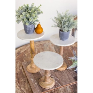 Wooden Display Stands With White Marble Tops Set of 3