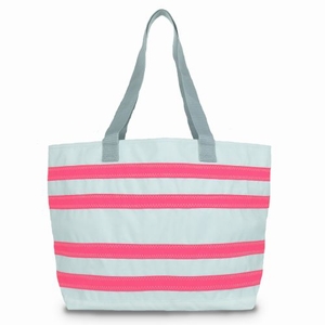 Sailcloth Cabana Large Striped Tote, White with Pink Stripes