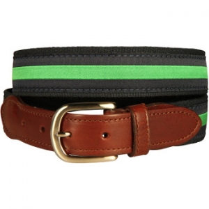 Classic Green Stripe On Navy Belt, Latigo Leather