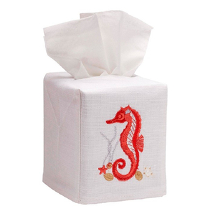 Seahorse & Shells (Coral) Tissue Box Cover  