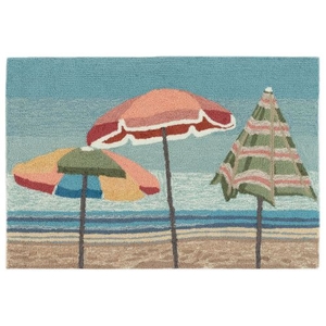 Liora Manne Frontporch Beach Umbrellas Indoor/Outdoor Rug Aqua 24"X36"