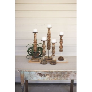 Repurposed Wooden Finial Candle Stands, Set of 5