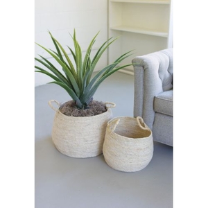 Round Seagrass Baskets With Handles, Set of 2
