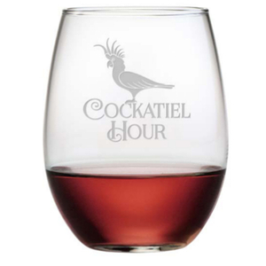 Cockatiel Hour Etched Stemless Wine Glass Set