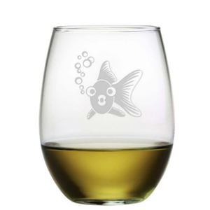 Goldie Fish Etched Stemless Wine Glass Set