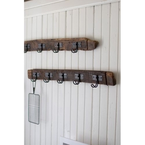 Recycled Wood Coat Rack With Five Wire Hooks, Set of 2