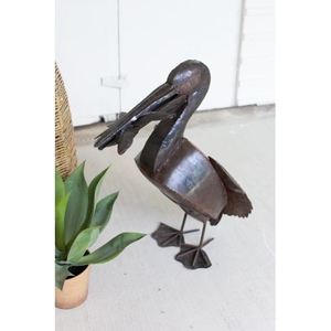 Rustic Recyled Metal Pelican With Fish