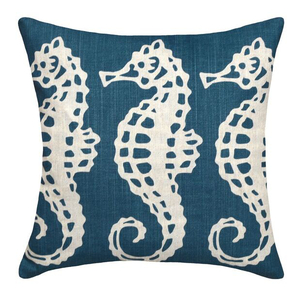 Seahorses Navy Linen Pillow