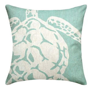 Sea Turtle Aqua Linen Pillow