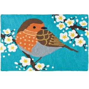 Sparrow In Flowering Tree Indoor/Outdoor Rug, 20" X 30"