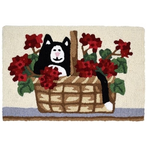 Kitty In Geranium Basket Indoor/Outdoor Rug, 20" X 30"
