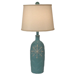 Chevron Pot Weathered Turquoise Captains Wheel Accent Lamp