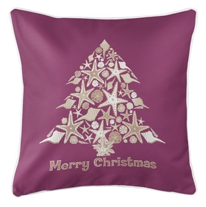 Seashell Christmas Tree Coastal Pillow - Plum