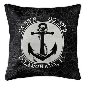Custom Coordinates Vintage Anchor Coastal Pillow - Black