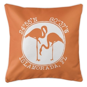 Personalized Coordinates Flamingo Coastal Pillow - Orange