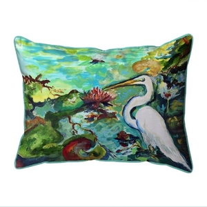 Egret  & Waterlilies Small Indoor/Outdoor Pillow 11x14