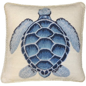 Blue Turtle Needlepoint Pillow