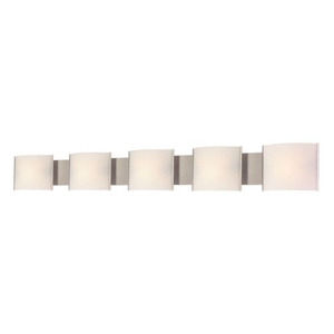 Pannelli 5 Light Vanity In Stainless Steel And Hand-Moulded White Opal Glass