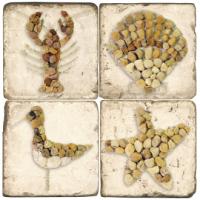 By The Sea Botticino Marble Coasters