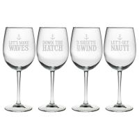 Down The Hatch Etched Stemmed Wine Glass Set
