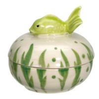 Fish On Top Handpainted Box, Light Green