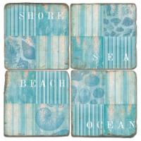 Coastal Collage Beach Coasters (Set Of 4)