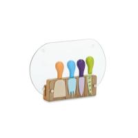 Tempered Glass/Bamboo Monaco Cheese Board, Bamboo/Glass