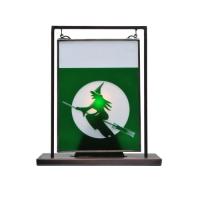 6" W X 9" H Witch On Broom Etched Lighted Mini Tabletop Window