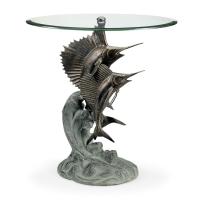 Marlin and Sailfish End Table with Glass Top