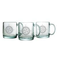Compass Etched Coffee Mug Glass Set