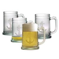 Anchor Etched Tankard Beer Mug Set
