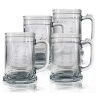 Clipper Ship Etched Tankard Beer Mug Set