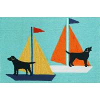 Liora Manne Frontporch Sailing Dog Indoor/Outdoor Rug - Blue, 30" By 48"