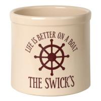 Personalized Life Is Better On A Boat Crock, Bristol Crock With Red Etching
