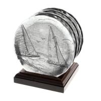 Sailboat 4 Piece Coaster Set With Caddy
