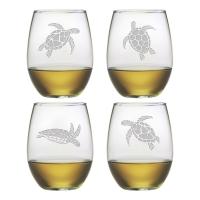 Sea Turtle Stemless Wine Glass Assortment S/4